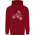 Motocross Line Drawing Dirt Bike MotoX Childrens Kids Hoodie Red