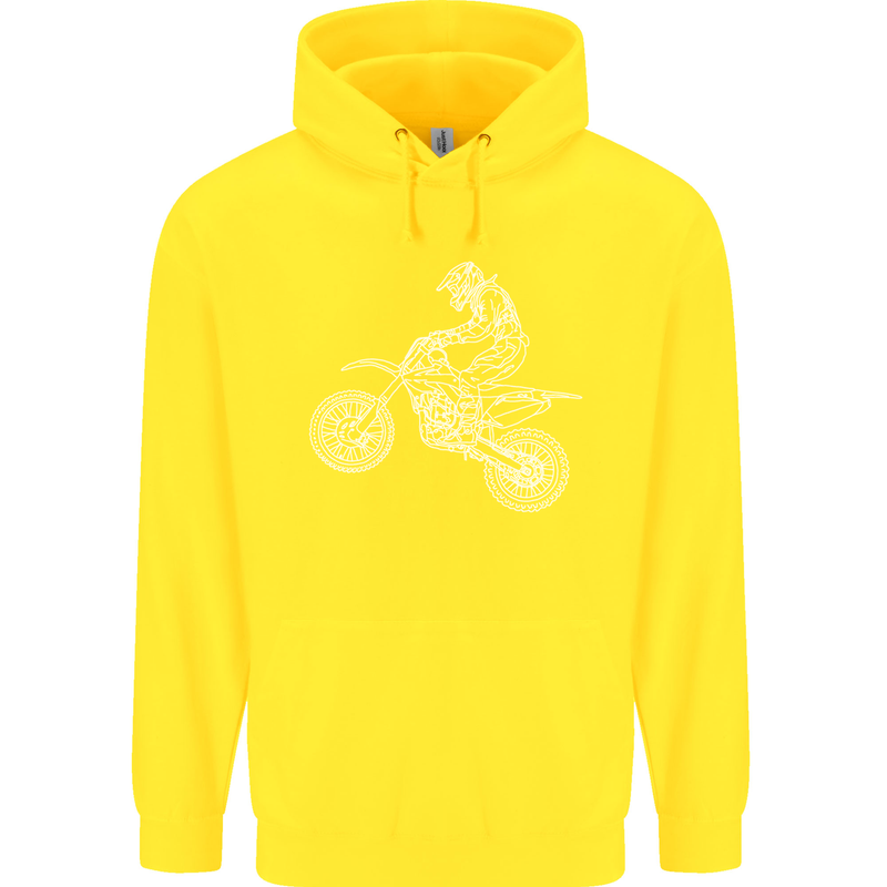 Motocross Line Drawing Dirt Bike MotoX Childrens Kids Hoodie Yellow