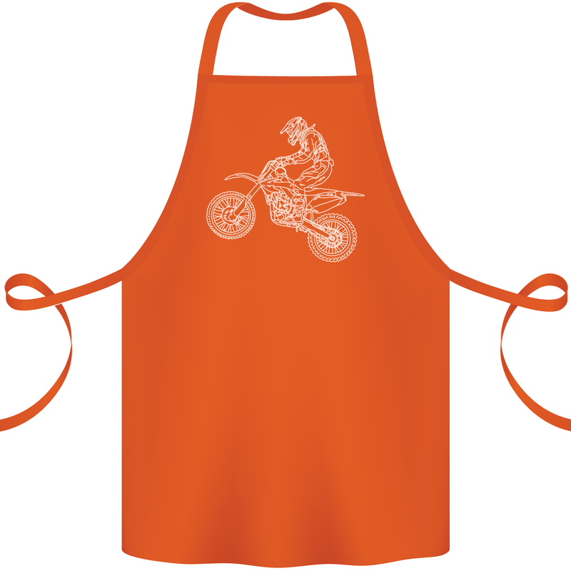 Motocross Line Drawing Dirt Bike MotoX Cotton Apron 100% Organic Orange