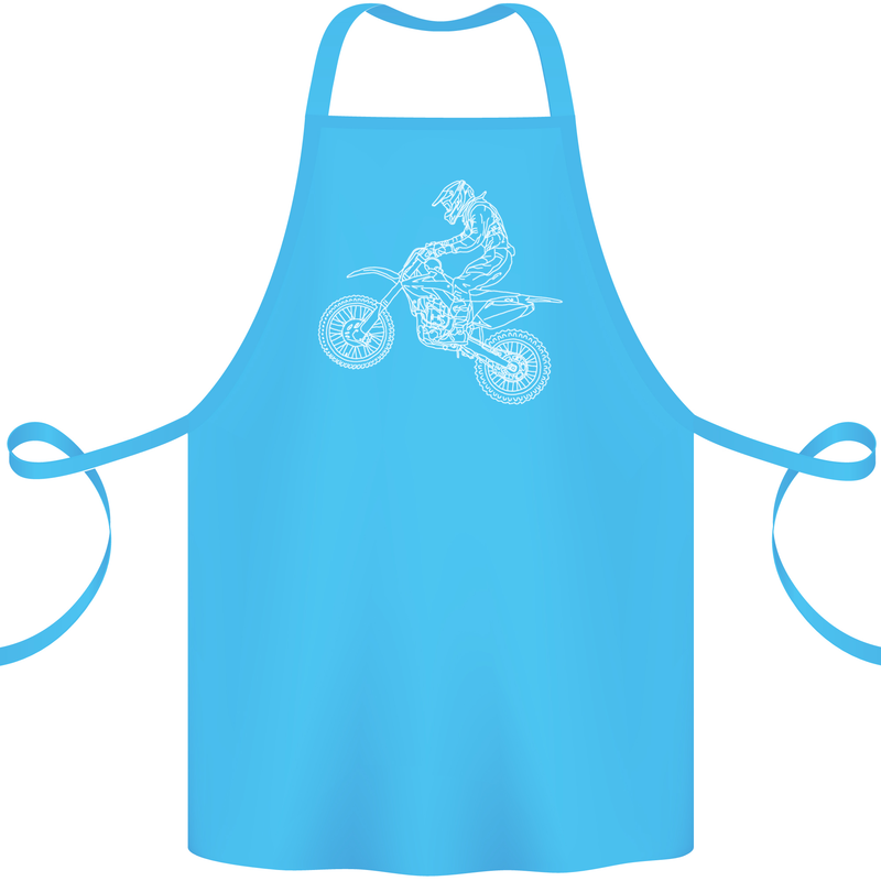 Motocross Line Drawing Dirt Bike MotoX Cotton Apron 100% Organic Turquoise