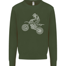 Motocross Line Drawing Dirt Bike MotoX Kids Sweatshirt Jumper Forest Green