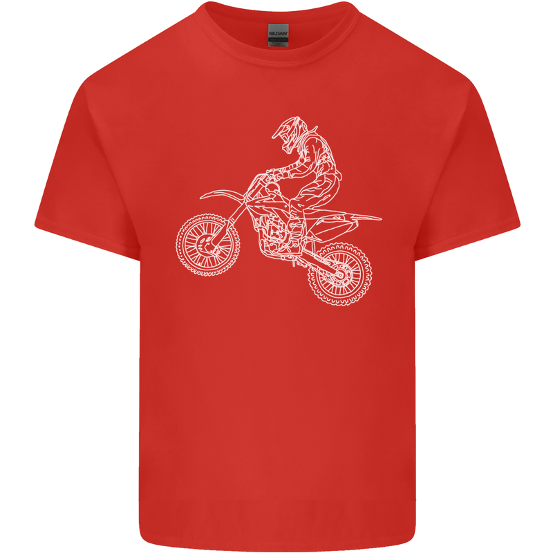 Motocross Line Drawing Dirt Bike MotoX Kids T-Shirt Childrens Red