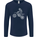 Motocross Line Drawing Dirt Bike MotoX Mens Long Sleeve T-Shirt Navy Blue