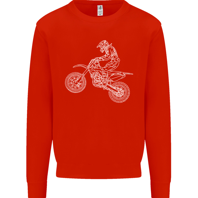 Motocross Line Drawing Dirt Bike MotoX Mens Sweatshirt Jumper Bright Red