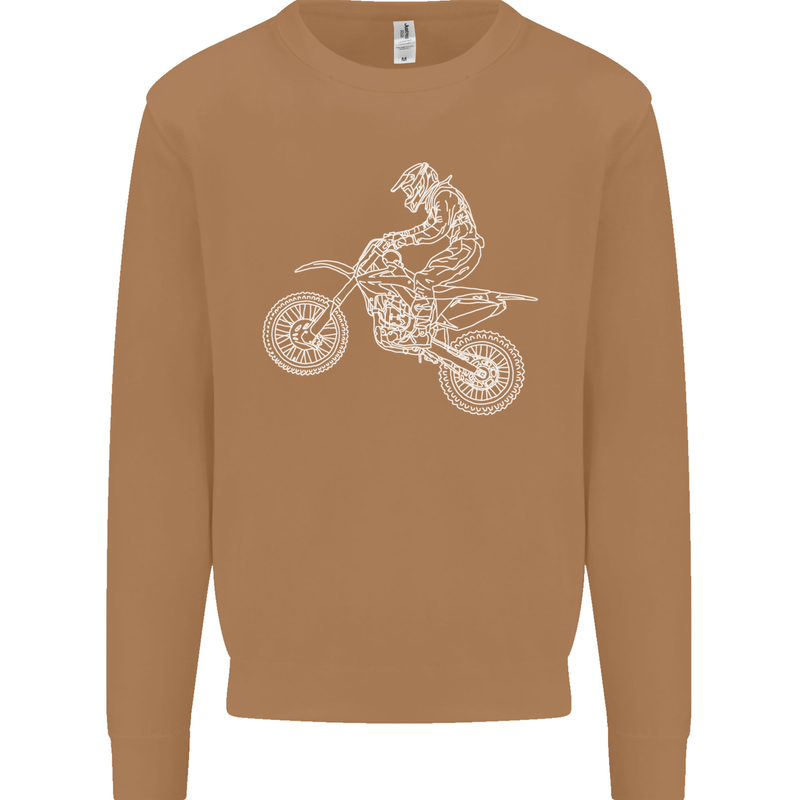 Motocross Line Drawing Dirt Bike MotoX Mens Sweatshirt Jumper Caramel Latte
