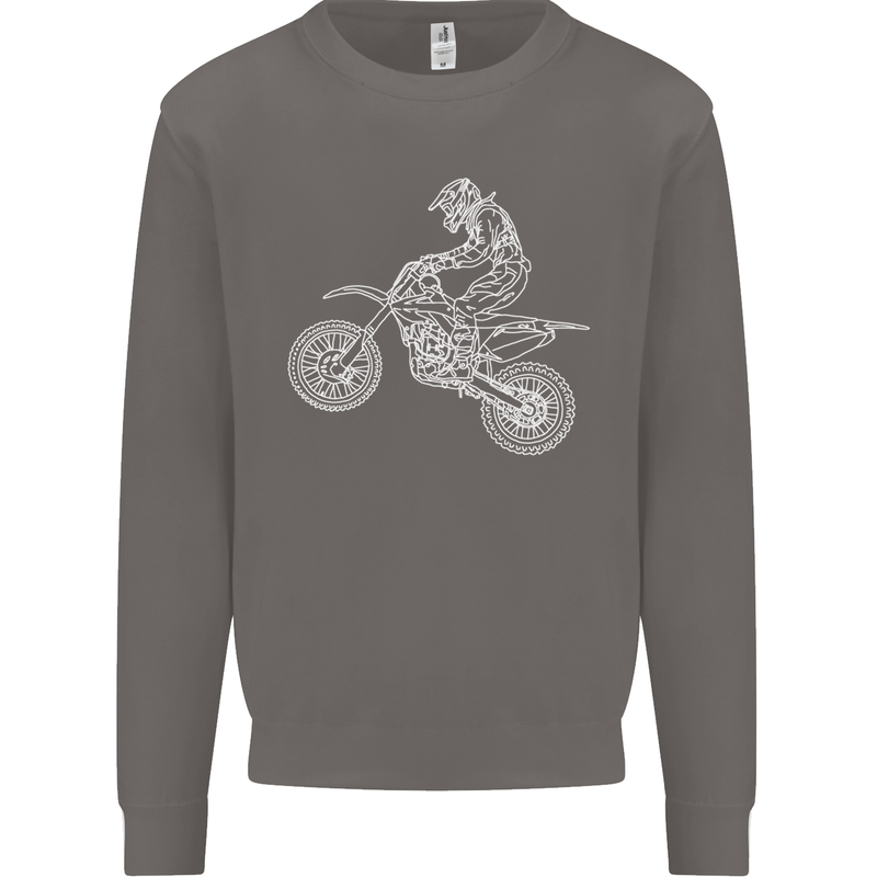 Motocross Line Drawing Dirt Bike MotoX Mens Sweatshirt Jumper Charcoal
