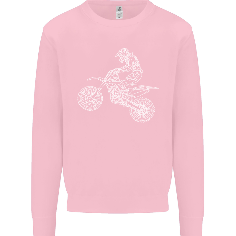Motocross Line Drawing Dirt Bike MotoX Mens Sweatshirt Jumper Light Pink