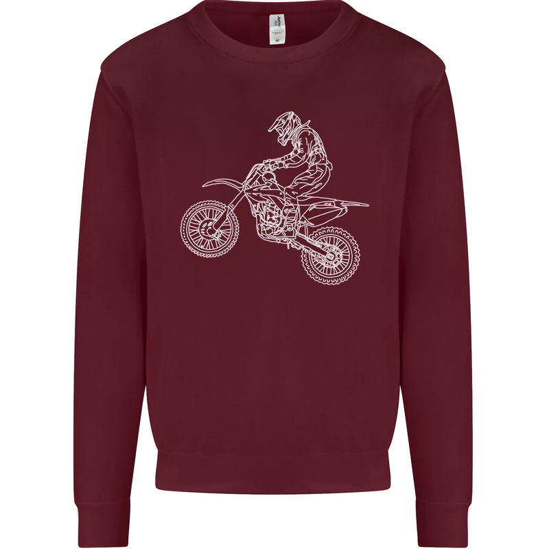 Motocross Line Drawing Dirt Bike MotoX Mens Sweatshirt Jumper Maroon
