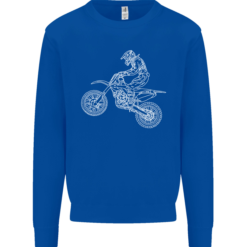 Motocross Line Drawing Dirt Bike MotoX Mens Sweatshirt Jumper Royal Blue