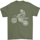 Motocross Line Drawing Dirt Bike MotoX Mens T-Shirt Cotton Gildan Military Green