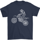 Motocross Line Drawing Dirt Bike MotoX Mens T-Shirt Cotton Gildan Navy Blue