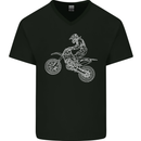 Motocross Line Drawing Dirt Bike MotoX Mens V-Neck Cotton T-Shirt Black