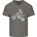 Motocross Line Drawing Dirt Bike MotoX Mens V-Neck Cotton T-Shirt Charcoal