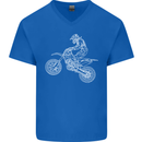 Motocross Line Drawing Dirt Bike MotoX Mens V-Neck Cotton T-Shirt Royal Blue
