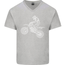 Motocross Line Drawing Dirt Bike MotoX Mens V-Neck Cotton T-Shirt Sports Grey