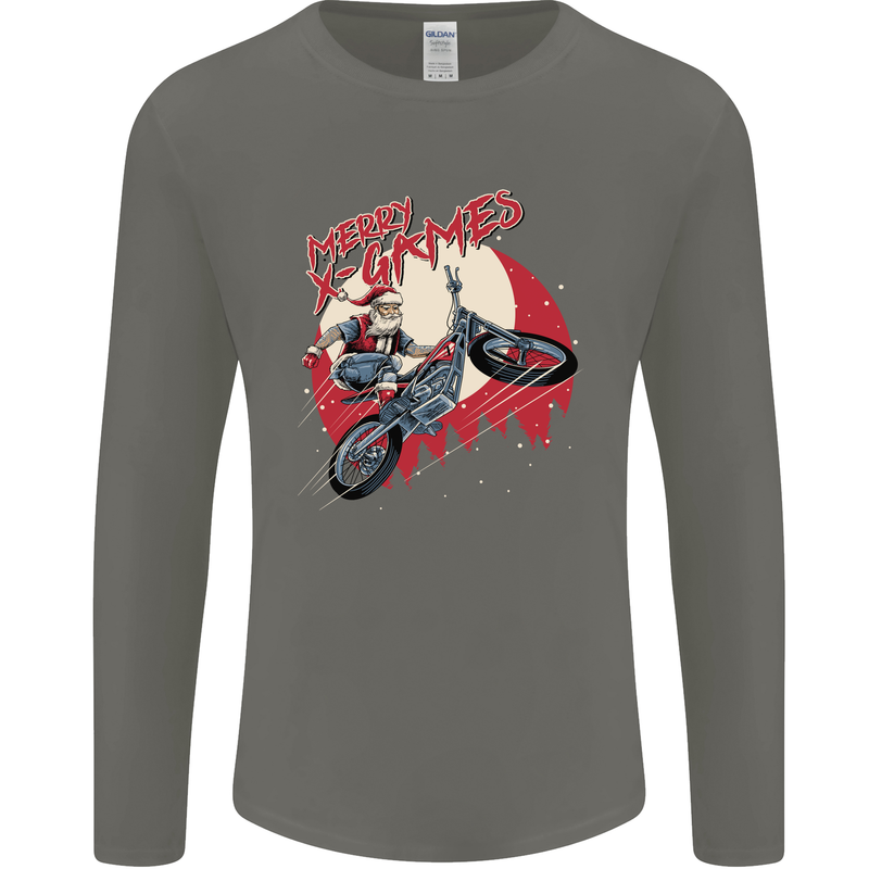 Motocross Merry X Games Dirt Bike Motorbike Mens Long Sleeve T-Shirt Charcoal