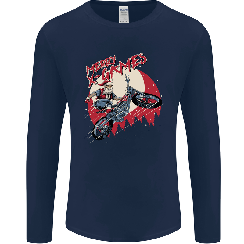 Motocross Merry X Games Dirt Bike Motorbike Mens Long Sleeve T-Shirt Navy Blue