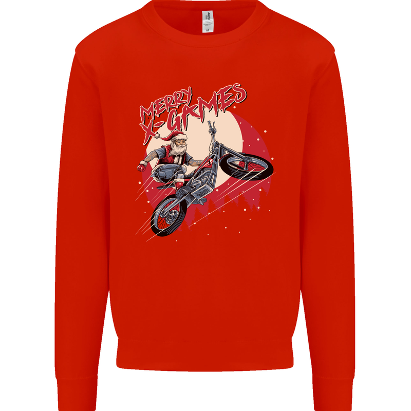 Motocross Merry X Games Dirt Bike Motorbike Mens Sweatshirt Jumper Bright Red