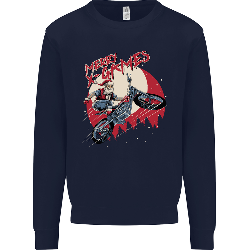 Motocross Merry X Games Dirt Bike Motorbike Mens Sweatshirt Jumper Navy Blue