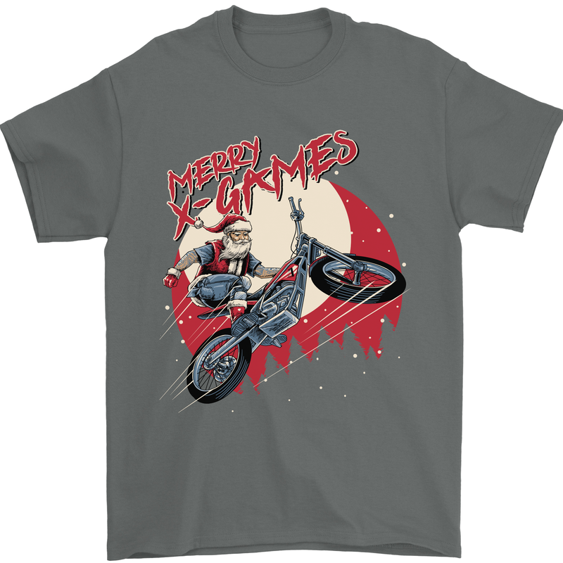 Motocross Merry X Games Dirt Bike Motorbike Mens T-Shirt Cotton Gildan Charcoal