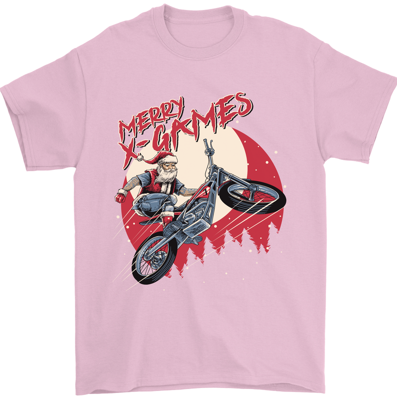 Motocross Merry X Games Dirt Bike Motorbike Mens T-Shirt Cotton Gildan Light Pink