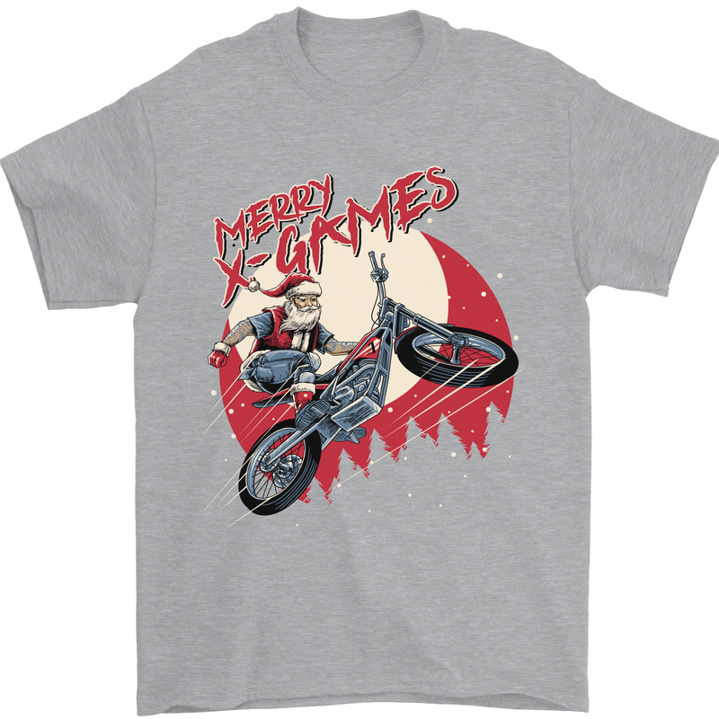 Motocross Merry X Games Dirt Bike Motorbike Mens T-Shirt Cotton Gildan Sports Grey