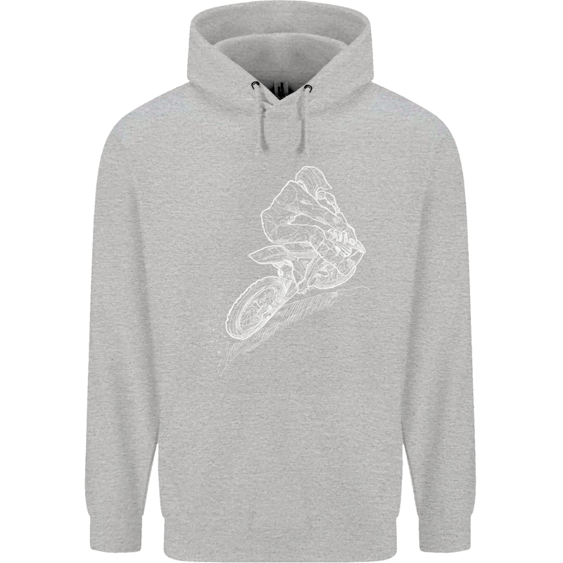 Motocross Rider Drawing Dirt Bike MotoX Childrens Kids Hoodie Sports Grey