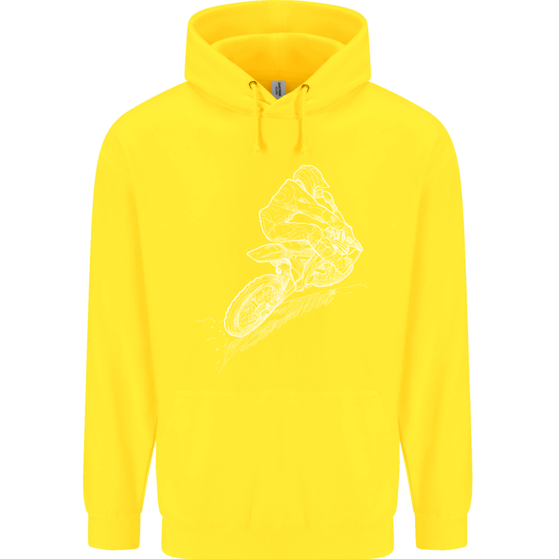 Motocross Rider Drawing Dirt Bike MotoX Childrens Kids Hoodie Yellow