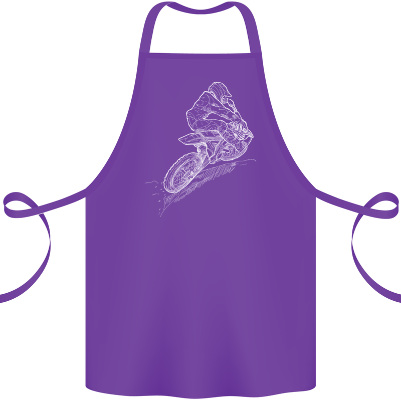 Motocross Rider Drawing Dirt Bike MotoX Cotton Apron 100% Organic Purple