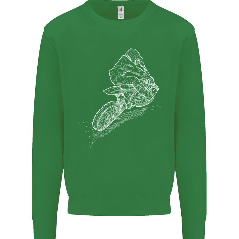 Motocross Rider Drawing Dirt Bike MotoX Kids Sweatshirt Jumper Irish Green