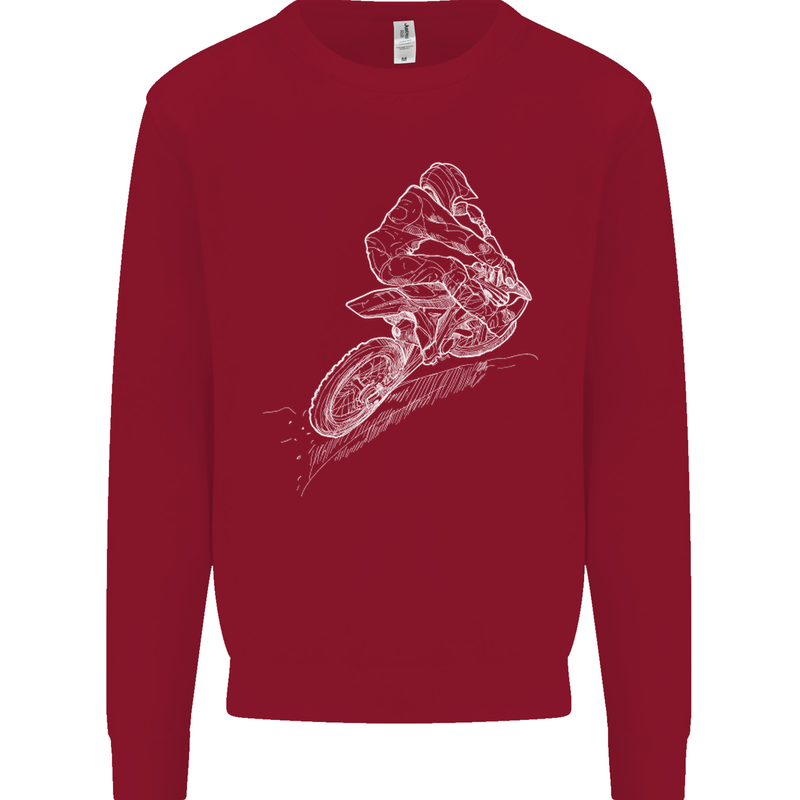 Motocross Rider Drawing Dirt Bike MotoX Kids Sweatshirt Jumper Red