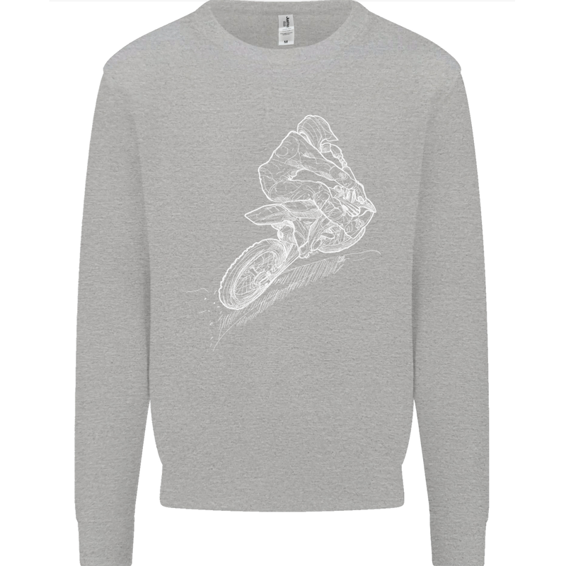 Motocross Rider Drawing Dirt Bike MotoX Kids Sweatshirt Jumper Sports Grey