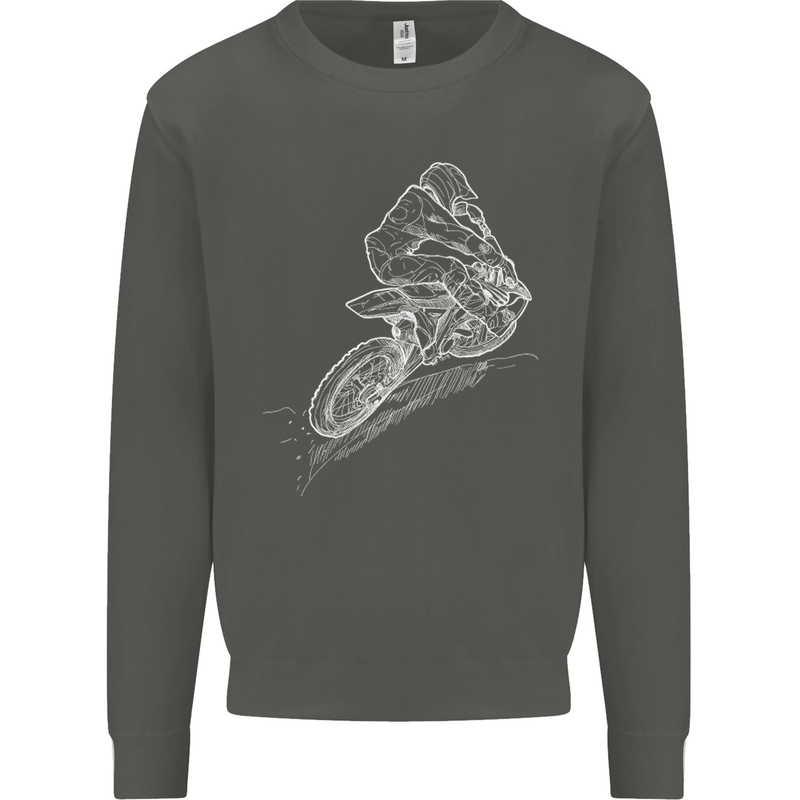 Motocross Rider Drawing Dirt Bike MotoX Kids Sweatshirt Jumper Storm Grey