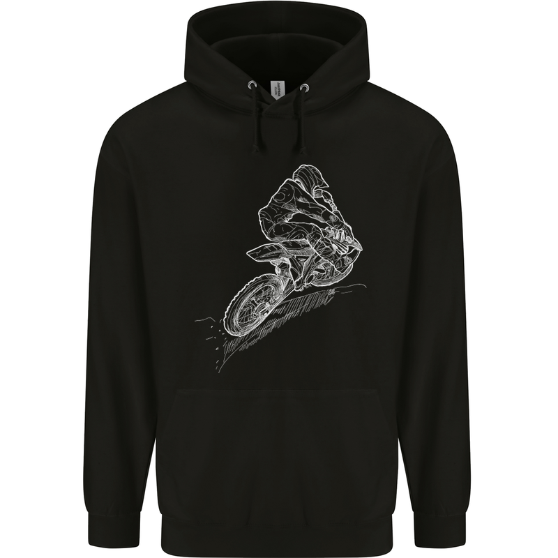 Motocross Rider Drawing Dirt Bike MotoX Mens 80% Cotton Hoodie Black