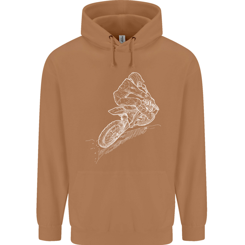 Motocross Rider Drawing Dirt Bike MotoX Mens 80% Cotton Hoodie Caramel Latte