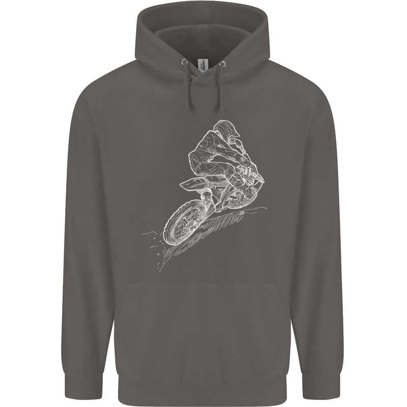 Motocross Rider Drawing Dirt Bike MotoX Mens 80% Cotton Hoodie Charcoal