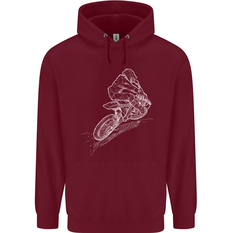 Motocross Rider Drawing Dirt Bike MotoX Mens 80% Cotton Hoodie Maroon