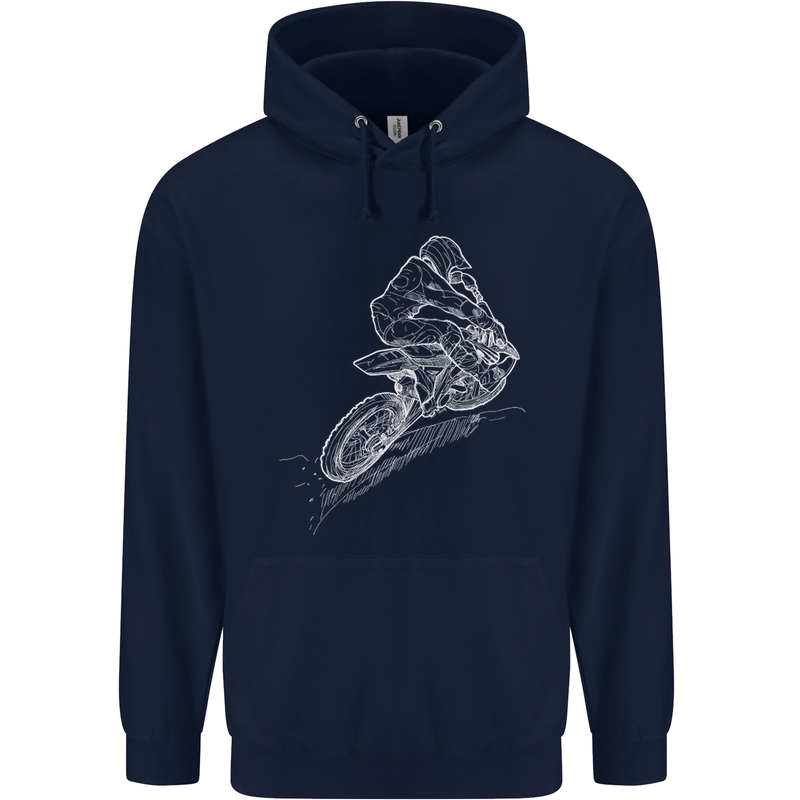 Motocross Rider Drawing Dirt Bike MotoX Mens 80% Cotton Hoodie Navy Blue