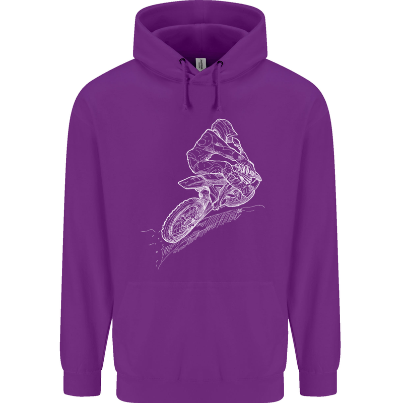 Motocross Rider Drawing Dirt Bike MotoX Mens 80% Cotton Hoodie Purple