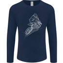 Motocross Rider Drawing Dirt Bike MotoX Mens Long Sleeve T-Shirt Navy Blue