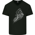 Motocross Rider Drawing Dirt Bike MotoX Mens V-Neck Cotton T-Shirt Black