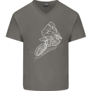 Motocross Rider Drawing Dirt Bike MotoX Mens V-Neck Cotton T-Shirt Charcoal