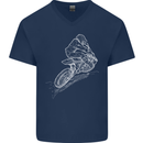 Motocross Rider Drawing Dirt Bike MotoX Mens V-Neck Cotton T-Shirt Navy Blue