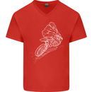 Motocross Rider Drawing Dirt Bike MotoX Mens V-Neck Cotton T-Shirt Red