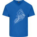 Motocross Rider Drawing Dirt Bike MotoX Mens V-Neck Cotton T-Shirt Royal Blue