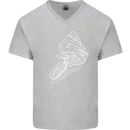 Motocross Rider Drawing Dirt Bike MotoX Mens V-Neck Cotton T-Shirt Sports Grey