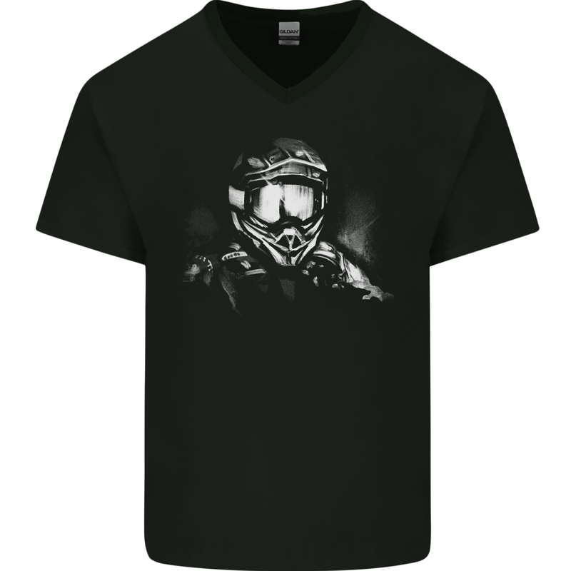 Motocross Rider Motorbike MotoX Dirt Bike Mens V-Neck Cotton T-Shirt Black