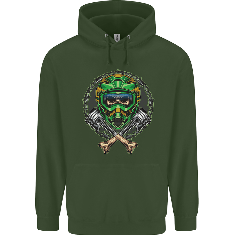 Motocross Skull Dirt Bike MotoX Childrens Kids Hoodie Forest Green