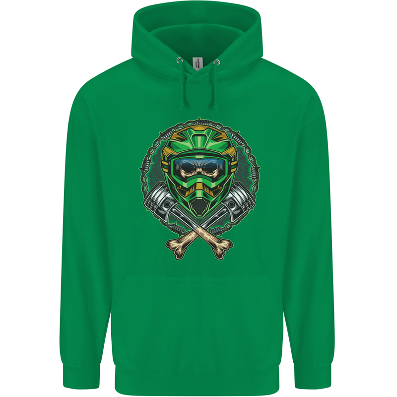Motocross Skull Dirt Bike MotoX Childrens Kids Hoodie Irish Green