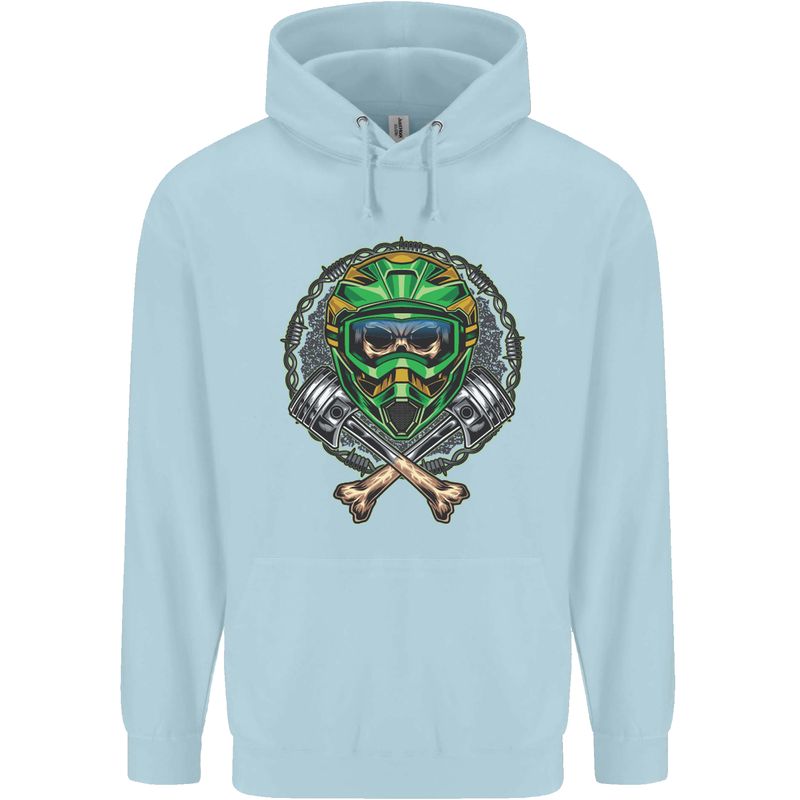 Motocross Skull Dirt Bike MotoX Childrens Kids Hoodie Light Blue